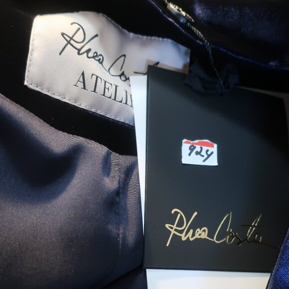 NWT Womens Rhea Costa Atelier Navy Pure Silk  2 Pc Set Velvet Jacket Pants XXL - Picture 15 of 16